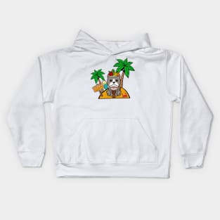 Cute Grey Dog on a tropical island Kids Hoodie